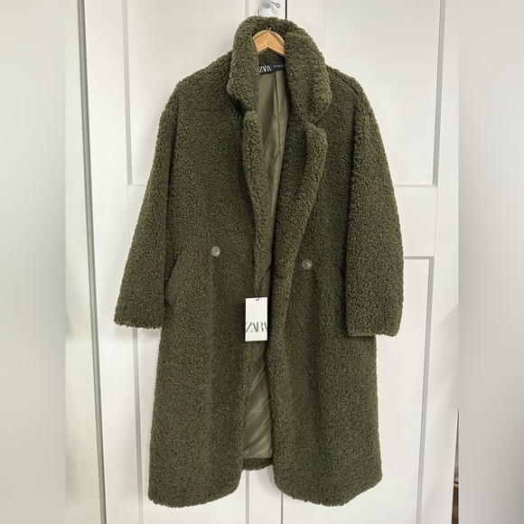 Zara Green Boucle Coat XS - Picture 2 of 4